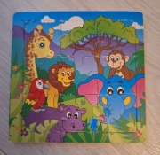 Puzzle drewniane, w ramce, zwierzęta, 9 elementów 