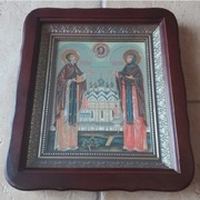 Piękna Ikona prawosławna w kiocie Święty Piotr i Fewronija. Święci Cerkwi.