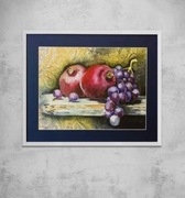 OBRAZ W RAMIE GRAFIKA "MARTWA NATURA Z GRANATEM I WINOGRONAMI" 40x50 CM.