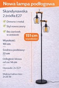 Lampa podłogowa loft 2x E27 metal + drewno | Nowa | Styl industrialny