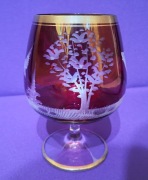Kielich Bohemia Gold Ruby jeleń grawer myśliwski koniakówka 15,5 cm vintage
