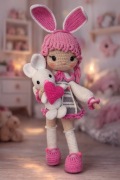 Recznie robiona lalka króliczek na szydełku – różowa amigurumi handmade