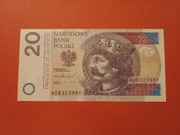20 ZŁ 2016 AO STAN UNC SERIA PRZEJŚCIOWA