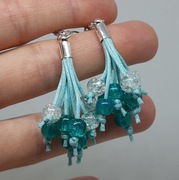 Kolczyki Miotełki lodowe seledynowe, bawełna Chwosty Handmade