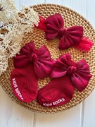 Czerwone skarpetki z opaską dla niemowlaka koronkowa kokarda  0-6 6-12 