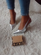 (39) ASOS Design) Srebrne czółenka szpilki z odkrytą piętą z Londynu, NOWE 