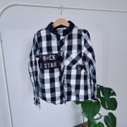 Koszula 140 Cocodrillo w krate kratkę czarno biała rock star stójka