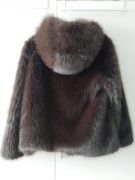 Sztuczne futro z kapturem Zara zapinane brąz 
