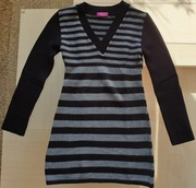 Ciepła sukienka tunika czarna w szare paski S/M