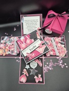 Exploding box pudełko Wieczór PANIEŃSKI prezent czarno-różowy życzenia 