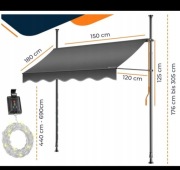 markiza zaciskowa tillvex 200 cm jasnoszara z diodą LED z ręczną korbą