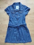 5.10.15 JEANSOWA DŻINSOWA TUNIKA SUKIENKA  4 KIESZENIE PASEK KOŁNIERZ