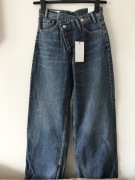 Jeansy ZARA szeroka nogawka asymetryczne zapięcie 34/XS/S wide leg 
