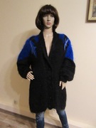 Sweter damski vintage czarno-kobaltowy 75% moher 25% wełna jak nowy_ XXL