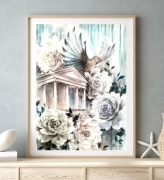 Obraz architektura kwiaty akwarele A3