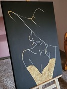 Kobieta w kapeluszu akryl na płótnie 50x70 