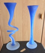 Wazony Kobalt Mrozone szklo Huta niebieskie 30cm