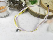 Naszyjnik choker dzwonek wstążka żółty fioletowy biały eko handmade