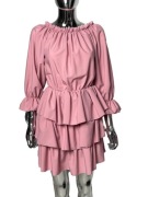 Sukienka pudrowy róż Falbany uniwersalna Elegancka