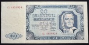 Banknot Polska PRL 20 złotych 1948 r. Seria CL Stan II- XF/EF- Chłopka