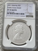 NGC PF70 2021 Alderney, matowa gotycka Victoria Shield Crown, W. Brytania