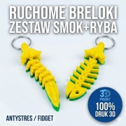 Zestaw Breloków 3D – Elastyczny Smok + Szkielet Ryby | Antystres