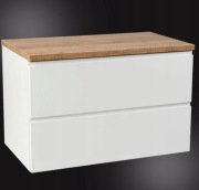 Szafka Łazienkowa Wisząca Biała z Blatem Dab Złoty 60 cm Front Połysk