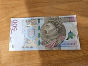 Banknot obiegowy 500zl seria AE1678908