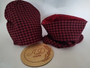 Komplet czapka komin bawełniany damski Pepitka bordo buraczany  M XL 