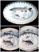 duża patera+ 6 mniejszych Ćmielów śledziowki ryby złote zdobienia prl.