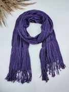 Cienki fioletowy szalik damski na szyję marszczony szal z frędzelkami
