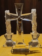 Zestaw kolędowy z kryształu. Krzyż stojący i świeczniki 