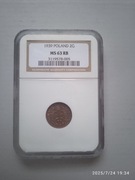 Moneta 2 grosze 1939 NGC MS 63 RB