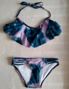 Dwuczęściowy strój kąpielowy S/XS kostium kąpielowy bikini pawie pióra