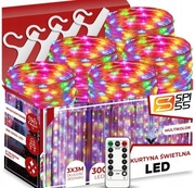 KURTYNA ŚWIETLNA NA OKNO 300 LED 3x3 LAMPKI ŚWIĄTECZNE CHOINKOWE GIRLANDA