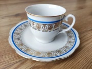 Antyk Serwis kawowy WAWEL Ćmielów Wałbrzych porcelana PRL złoto kobalt