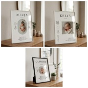 Metryczka urodzenia dziecka A4 z ramką plakat do pokoju dziecięcego 