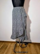 Granatowa spódnica w białe kwiaty na gumce z falbankami r. M/L