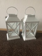 Lampiony drewniane, białe vintage