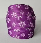 Wstążka 25 mm taśma tasiemka rypsowa świąteczna płatki śniegu śnieżynka