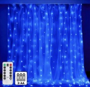 Niebieska kurtyna świetlna na baterie 3x2m dekoracja ledowa girlanda