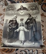 Przedwojenny oleodruk Św. Rodzina w sepii