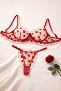 Nowy elegancki czerwony komplet bielizny damskiej na Walentynki/prezent M/L