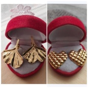 2 pary kolczyki listki i serduszka kolor złoty wkręty sztyfty stal okazja