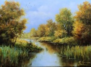 Jesienna rzeką - olej na płótnie