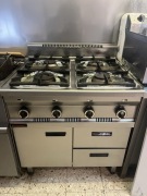 Kuchnia gazowa gastronomiczna Kromet 4-palnikowa 80x70 – szafka + szuflady