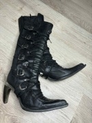 Kozaki skórzane damskie na obcasie New Rock pynk 39