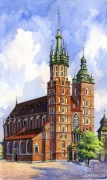 Obraz Akwarela - Kraków, Kościół Mariacki, Rynek