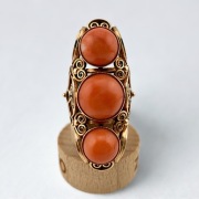 PRL duży Pierścień 14K z naturalnymi koralami unikat vintage