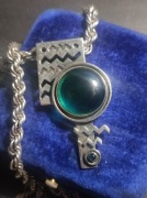 Duży srebrny wisior Hałatek zawieszka 925 szkło lupka wodnik artystyczny